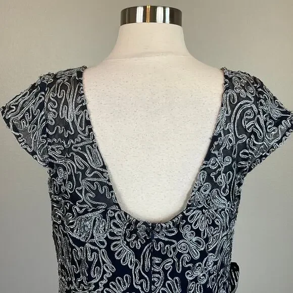 JS Collections Embroidered Lace Short Sleeve Evening Gown Blue Size 6 Dress - Picture 7 of 10